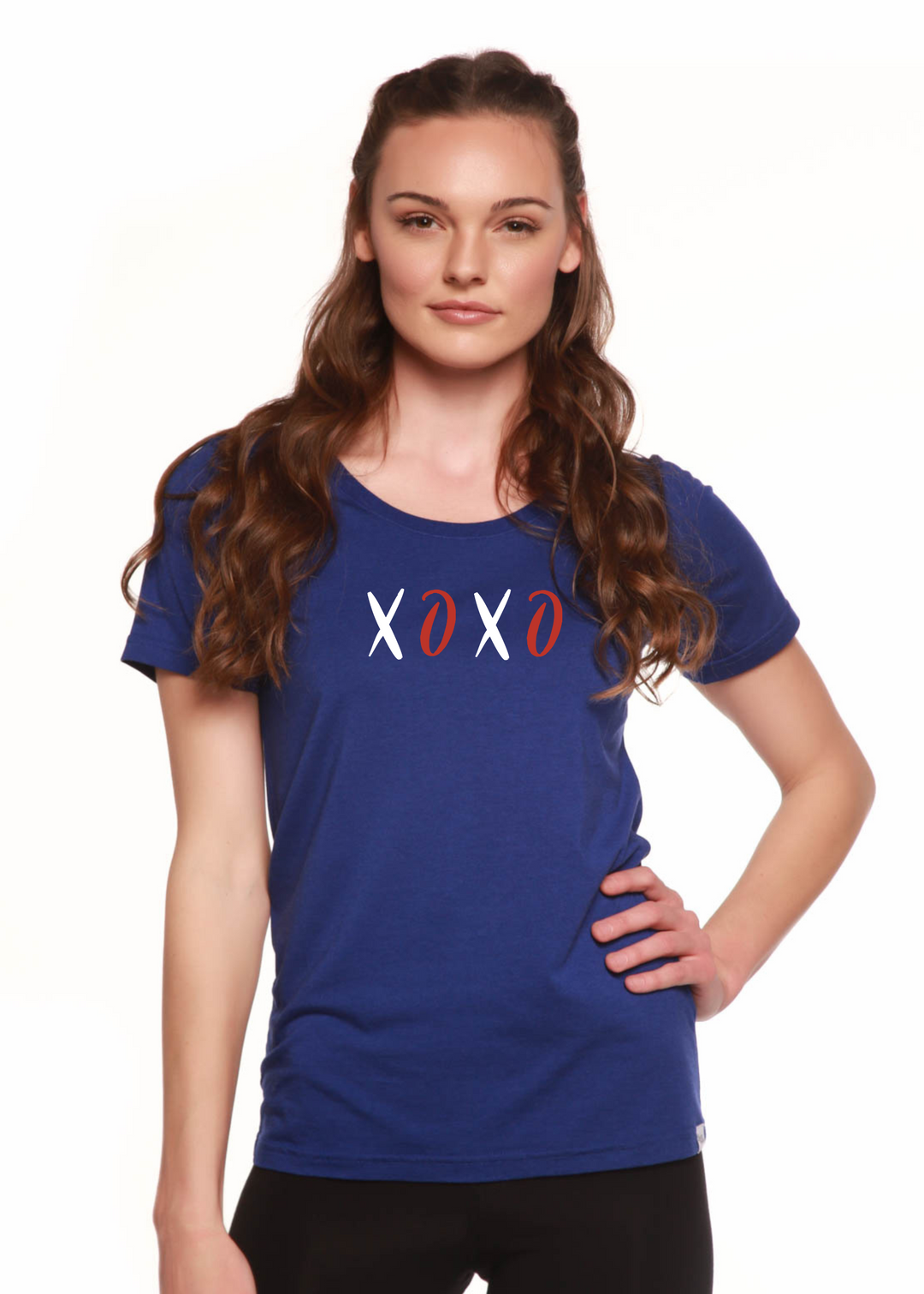 XOXO Women's Bamboo Sleeve Scoop Neck Graphic T-Shirt