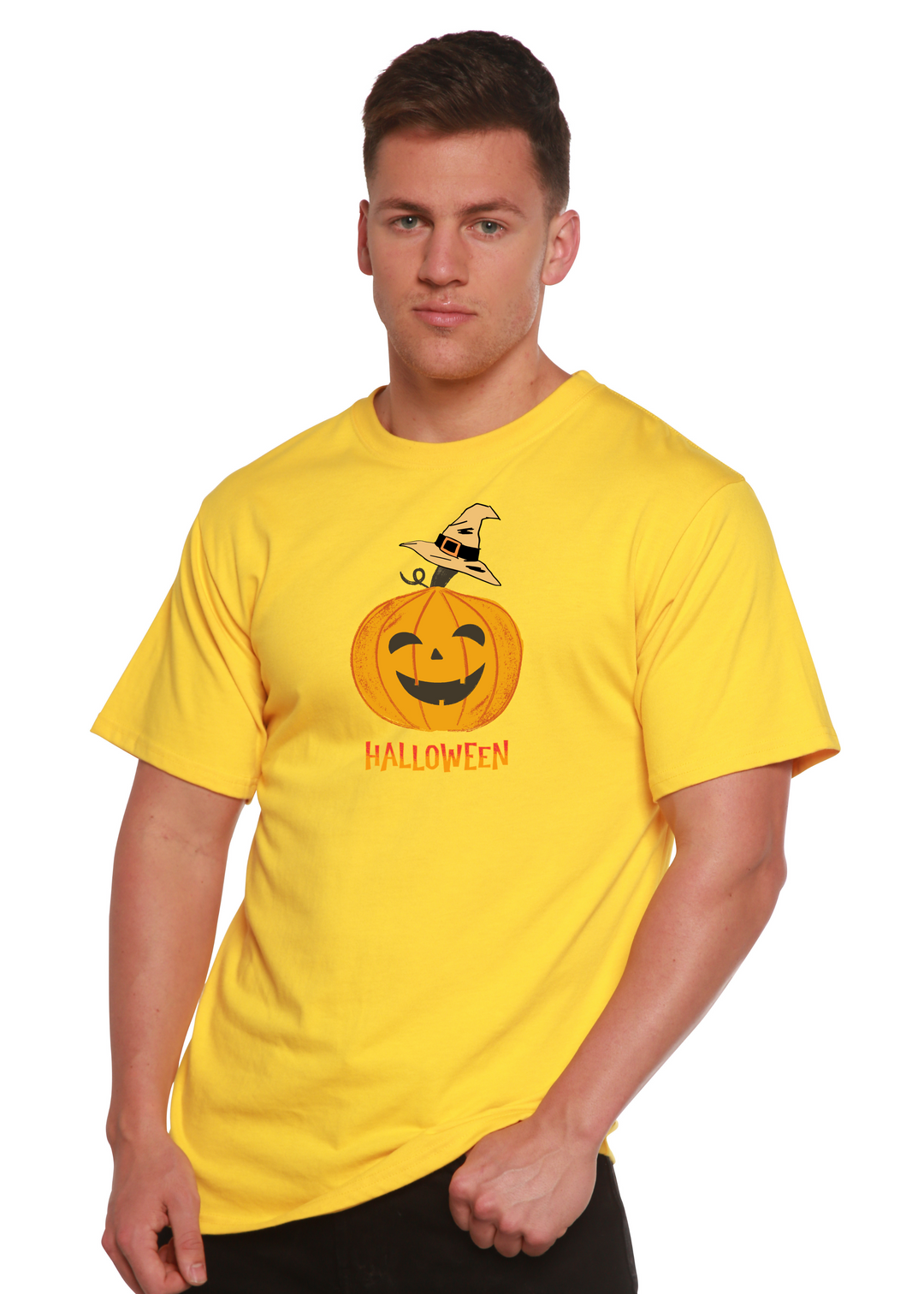 Halloween Pumpkin Unisex Graphic Bamboo T-Shirt lemon chrome