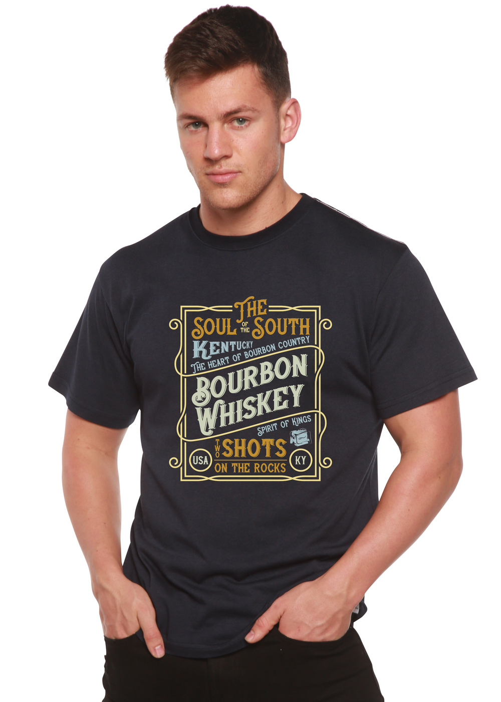 Bourbon Whiskey men's bamboo tshirt navy blue