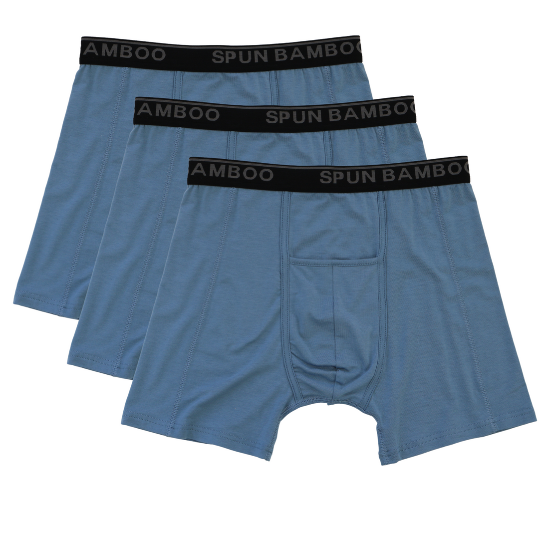 Men's Bamboo Viscose Boxer Briefs Underwear Steel Blue Color - 3-pack