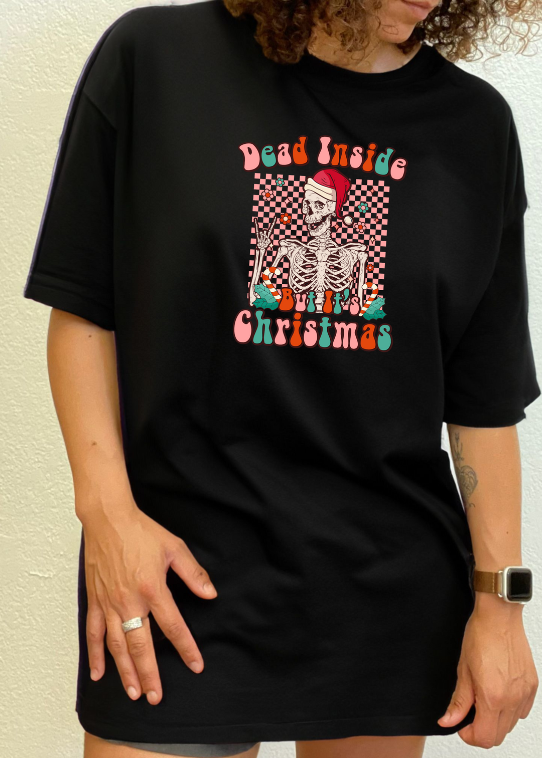 Dead Inside But It's Christmas Unisex Graphic Bamboo T-Shirt black