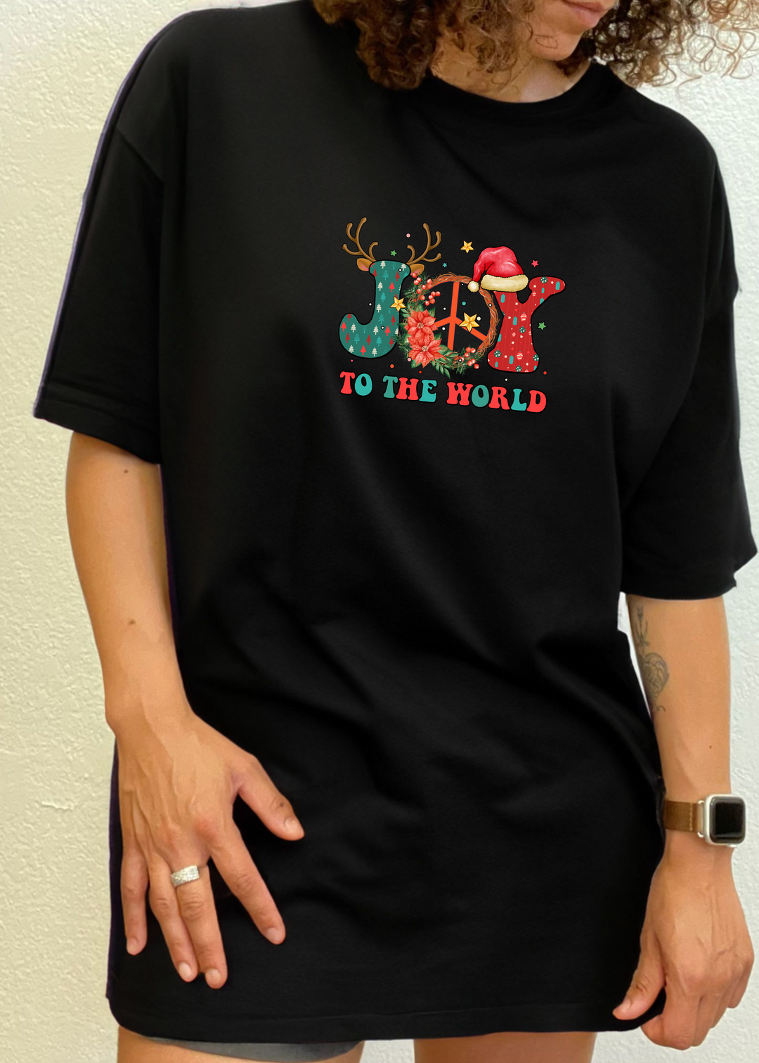 Joy To The World Christmas Unisex Graphic Bamboo T-Shirt black