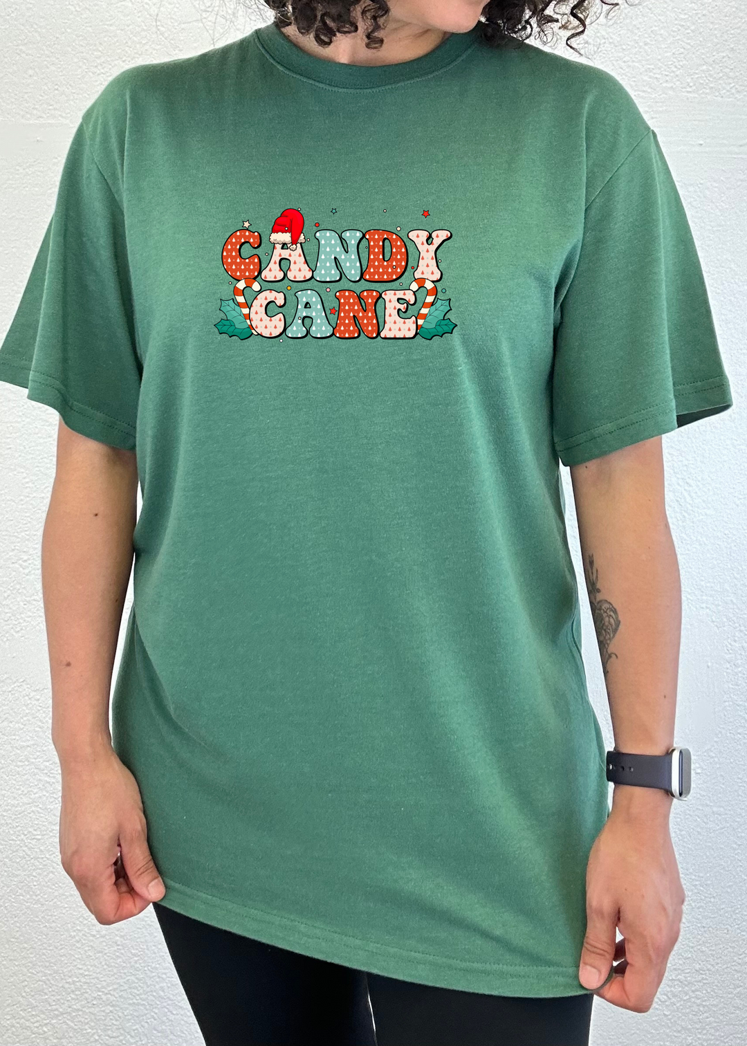 Candy Cane Christmas Unisex Graphic Bamboo T-Shirt teal