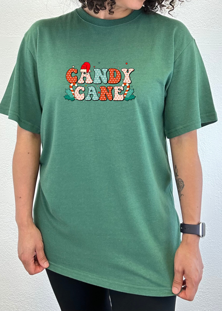 Candy Cane Christmas Unisex Graphic Bamboo T-Shirt teal