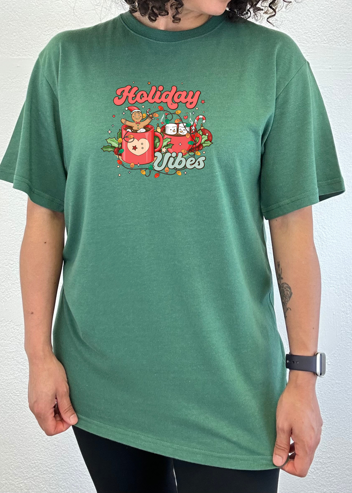 Holiday Vibes Christmas Unisex Graphic Bamboo T-Shirt teal