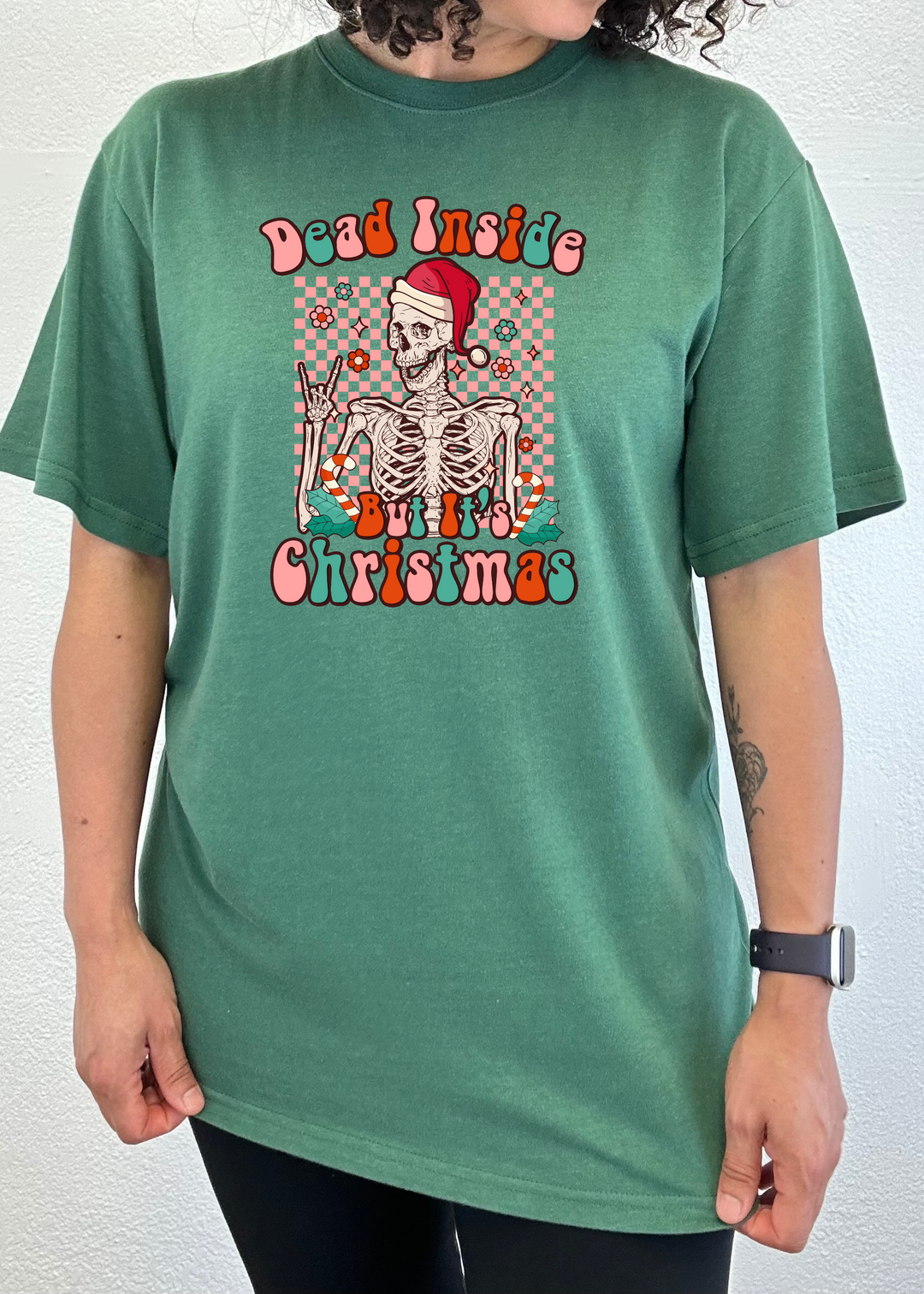 Dead Inside But It's Christmas Unisex Graphic Bamboo T-Shirt teal