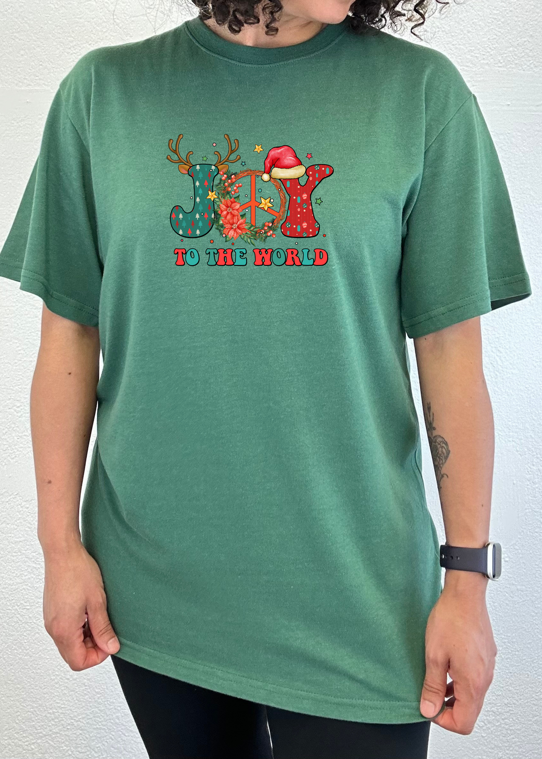 Joy To The World Christmas Unisex Graphic Bamboo T-Shirt teal