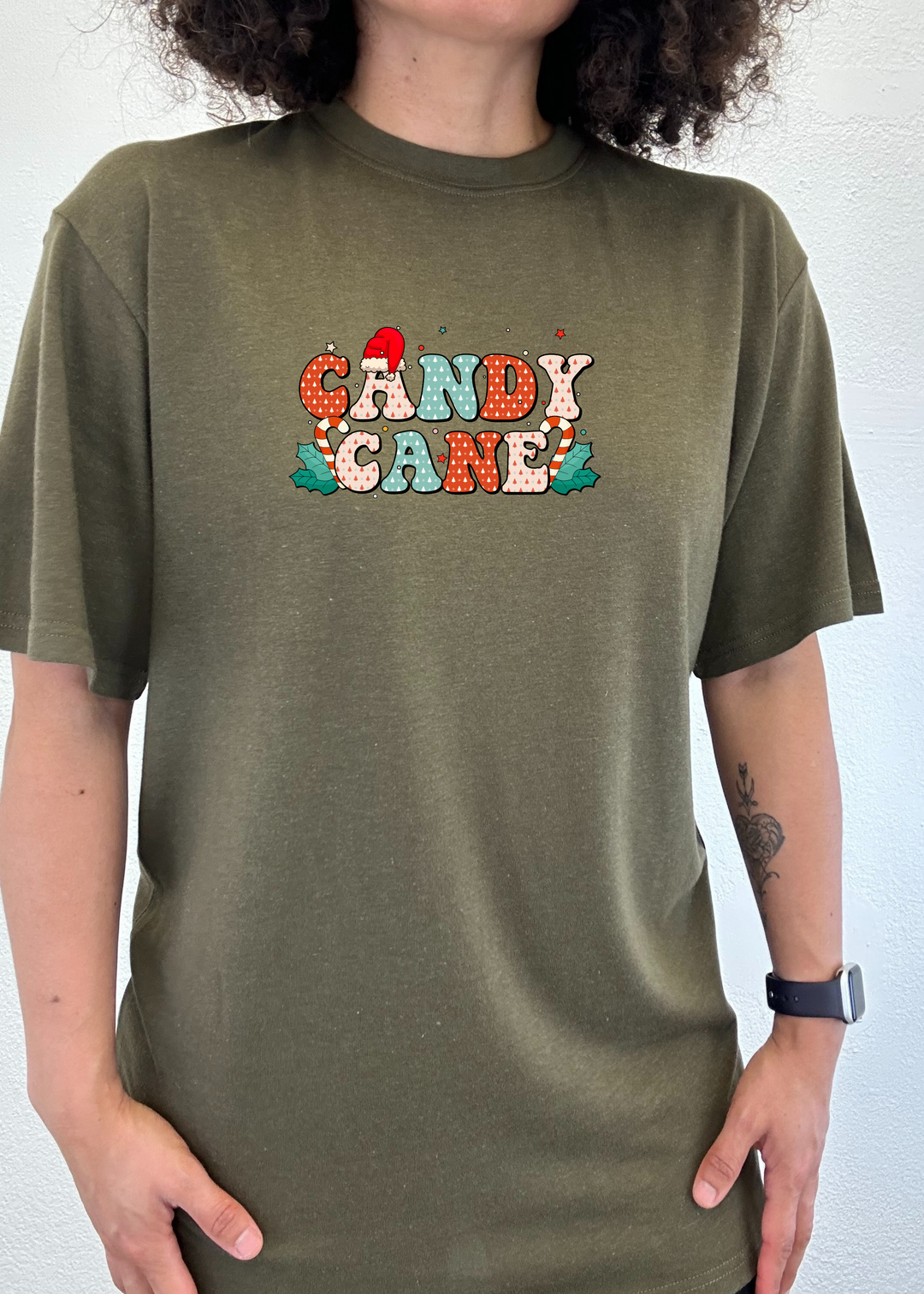 Candy Cane Christmas Unisex Bamboo Viscose/Organic Cotton Short Sleeve Graphic T-Shirt