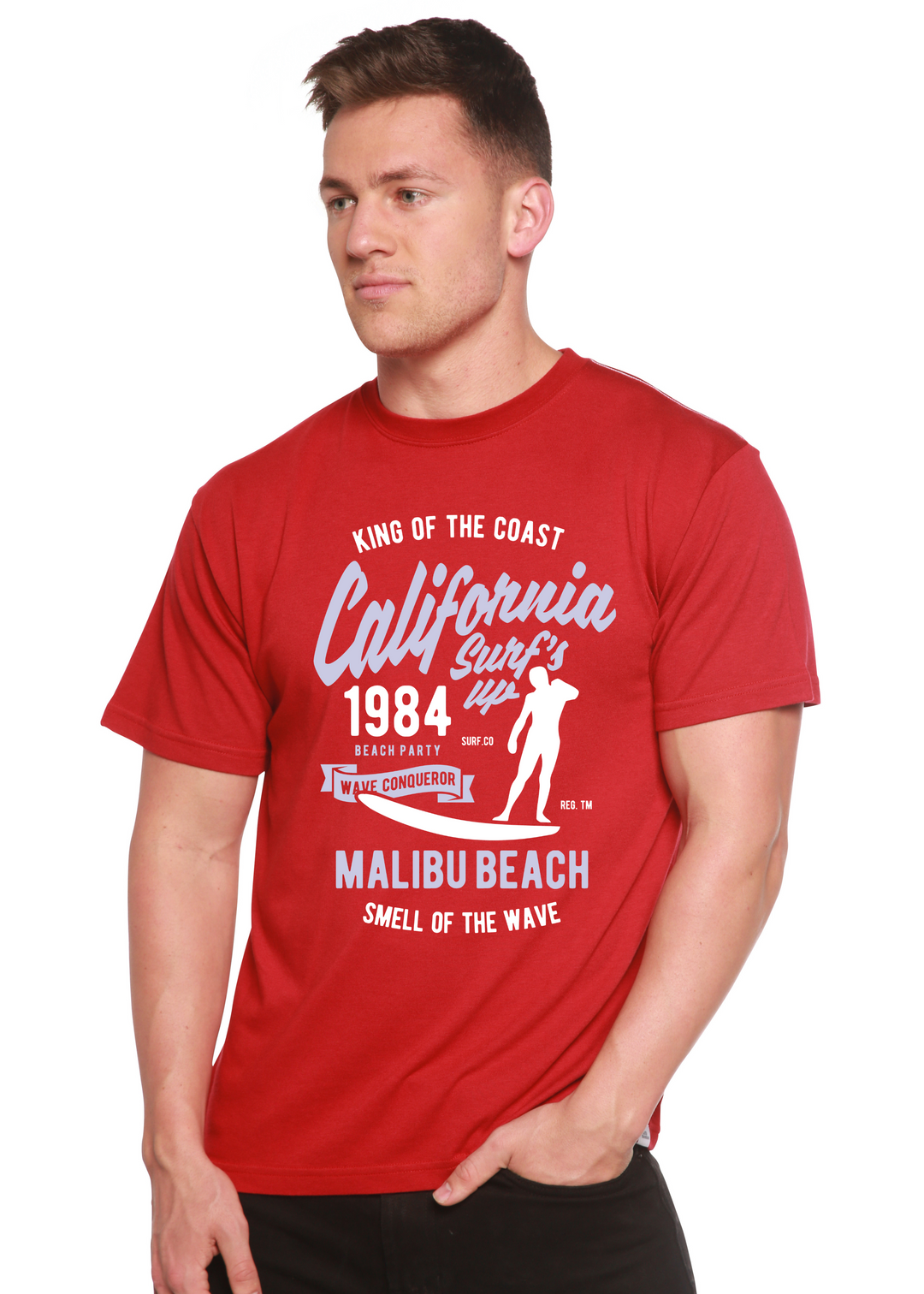 California 1984 men's bamboo tshirt pompeian red