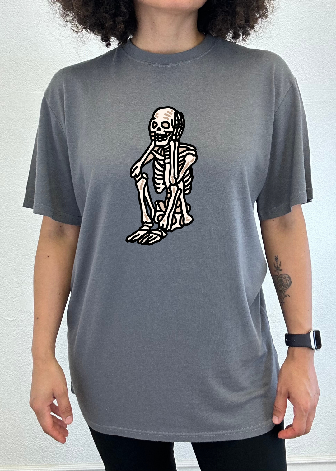 Sad Skeleton Halloween Unisex Bamboo Viscose/Organic Cotton Short Sleeve Graphic T-Shirt