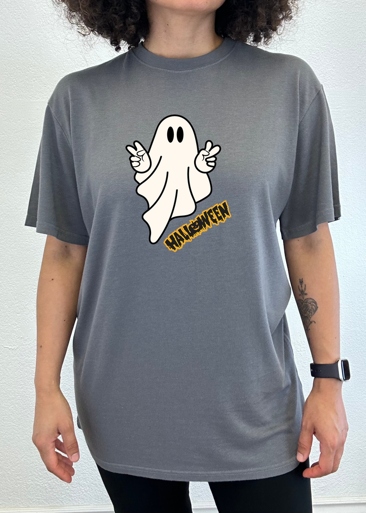 Halloween Ghost Unisex Bamboo Viscose/Organic Cotton Short Sleeve Graphic T-Shirt