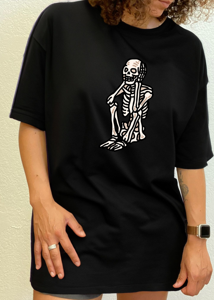 Sad Skeleton Halloween Unisex Graphic Bamboo T-Shirt black