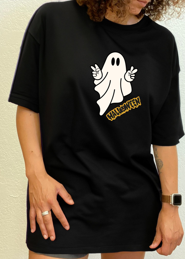 Halloween Ghost Unisex Graphic Bamboo T-Shirt black