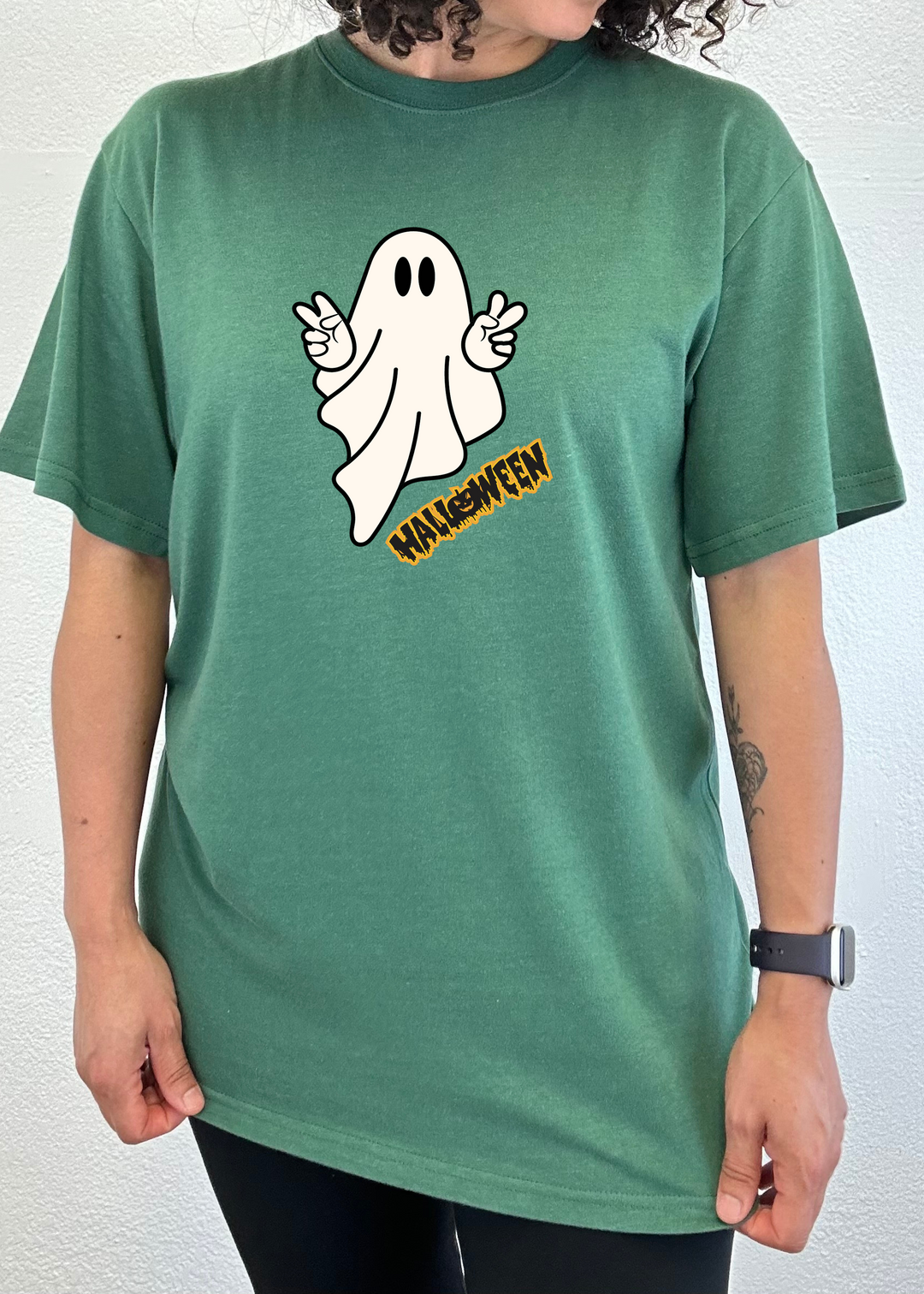 Halloween Ghost Unisex Graphic Bamboo T-Shirt teal