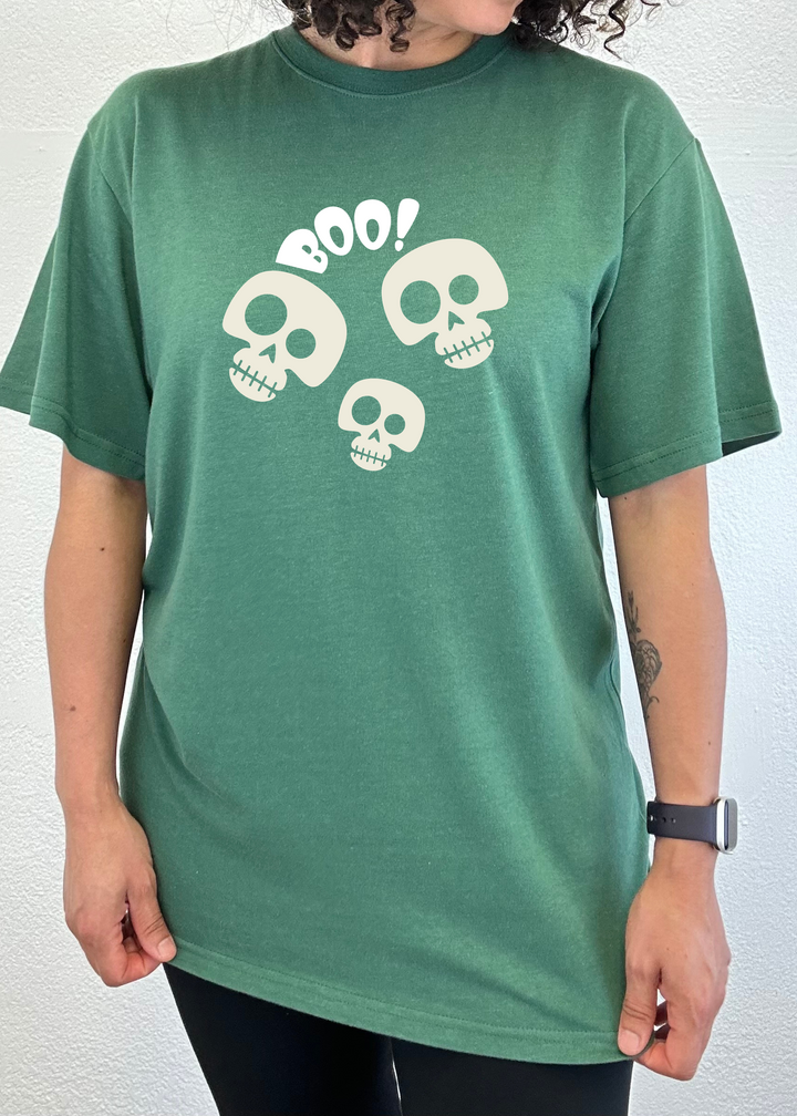 Halloween Boo Unisex Graphic Bamboo T-Shirt teal