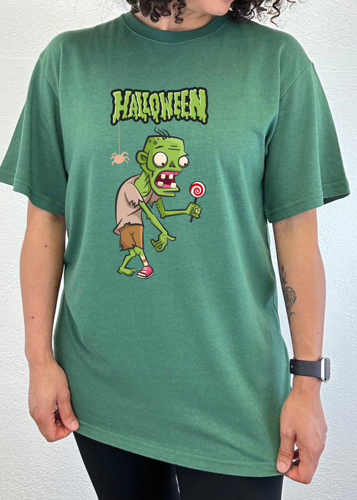 Halloween Green Monster Unisex Graphic Bamboo T-Shirt teal
