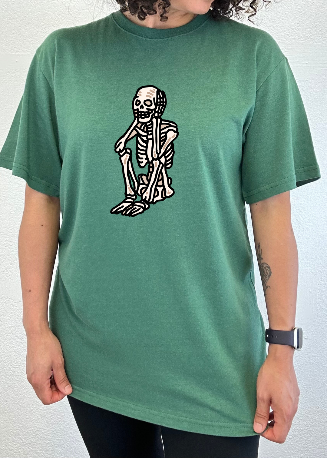 Sad Skeleton Halloween Unisex Graphic Bamboo T-Shirt teal