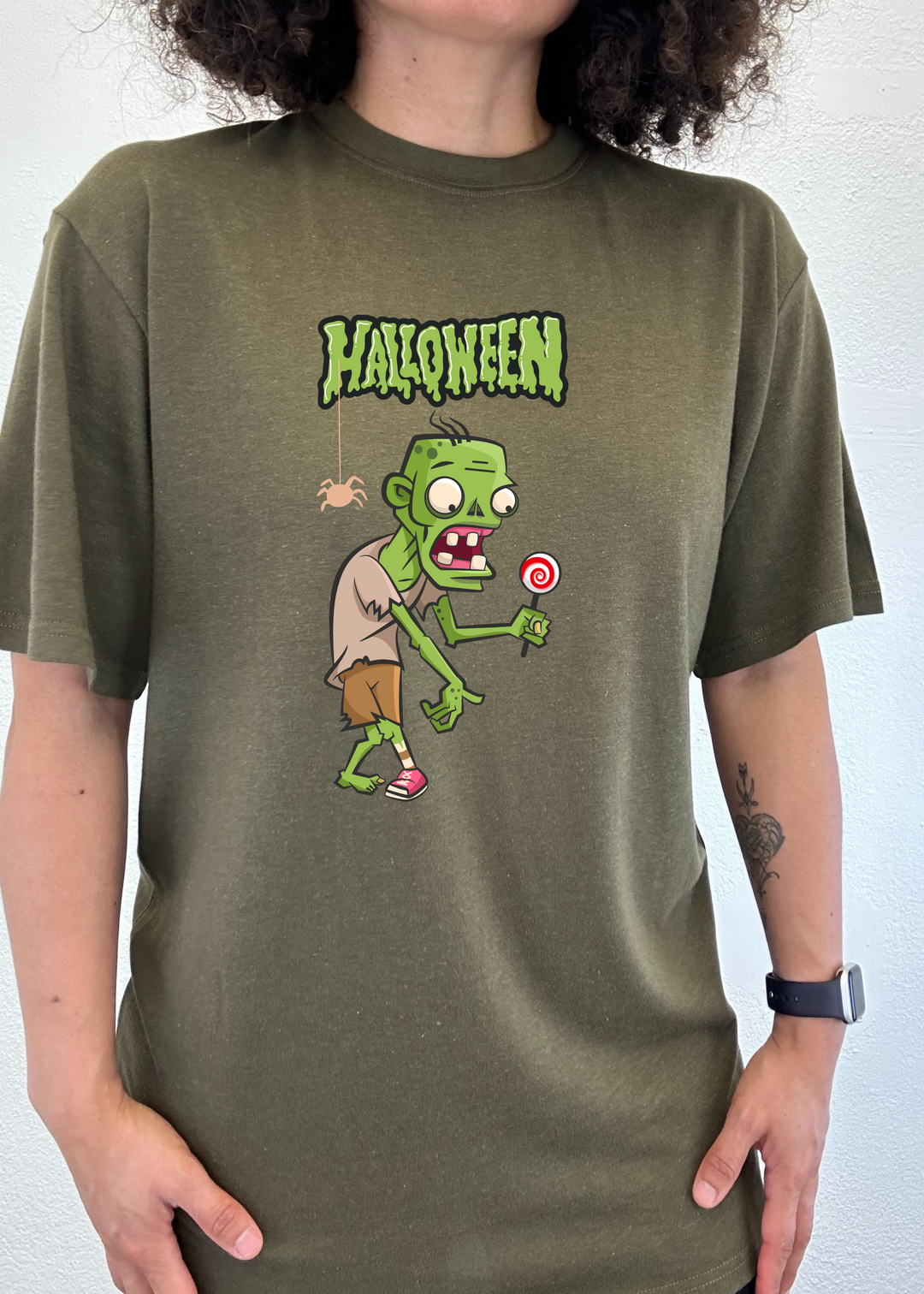 Halloween Green Monster Unisex Bamboo Viscose/Organic Cotton Short Sleeve Graphic T-Shirt