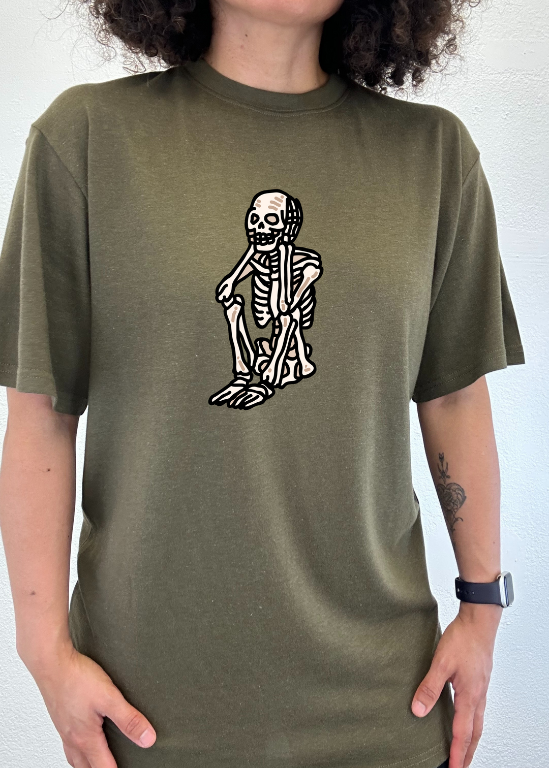 Sad Skeleton Halloween Unisex Bamboo Viscose/Organic Cotton Short Sleeve Graphic T-Shirt