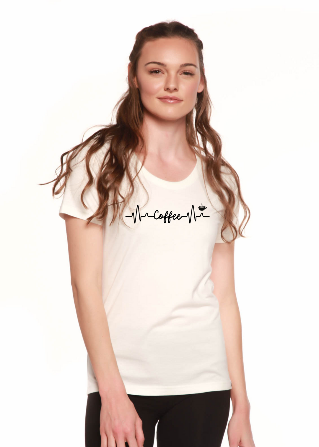 Heartbeat Coffee Printed Women's Bamboo/Cotton Short Sleeve Scoop Neck T-Shirt