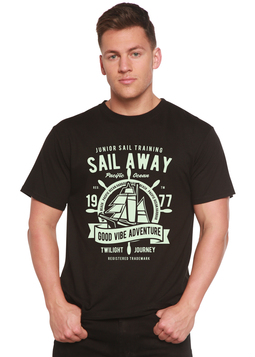 Sail Away men's bamboo tshirt black