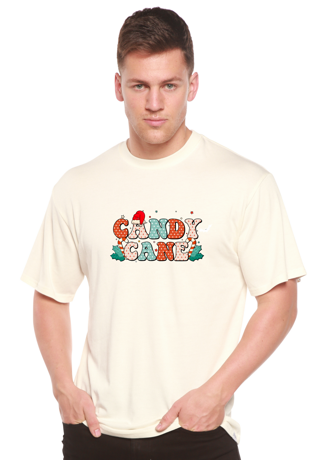 Candy Cane Christmas Unisex Graphic Bamboo T-Shirt white