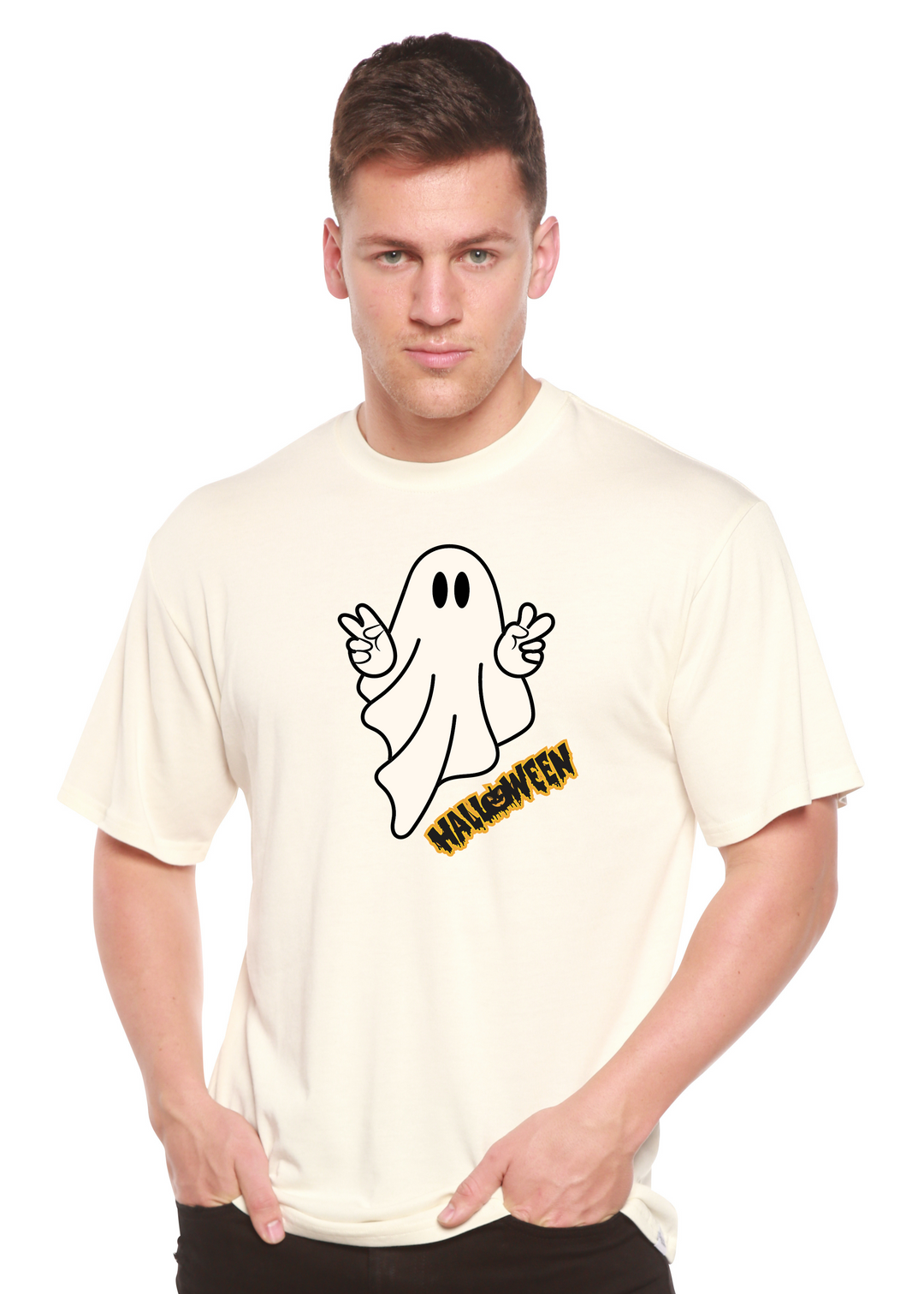 Halloween Ghost Unisex Graphic Bamboo T-Shirt white