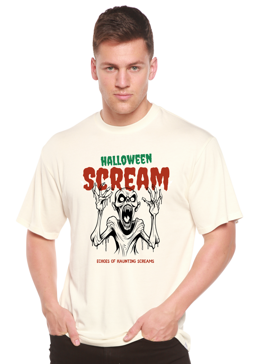Halloween Scream Graphic Bamboo T-Shirt white