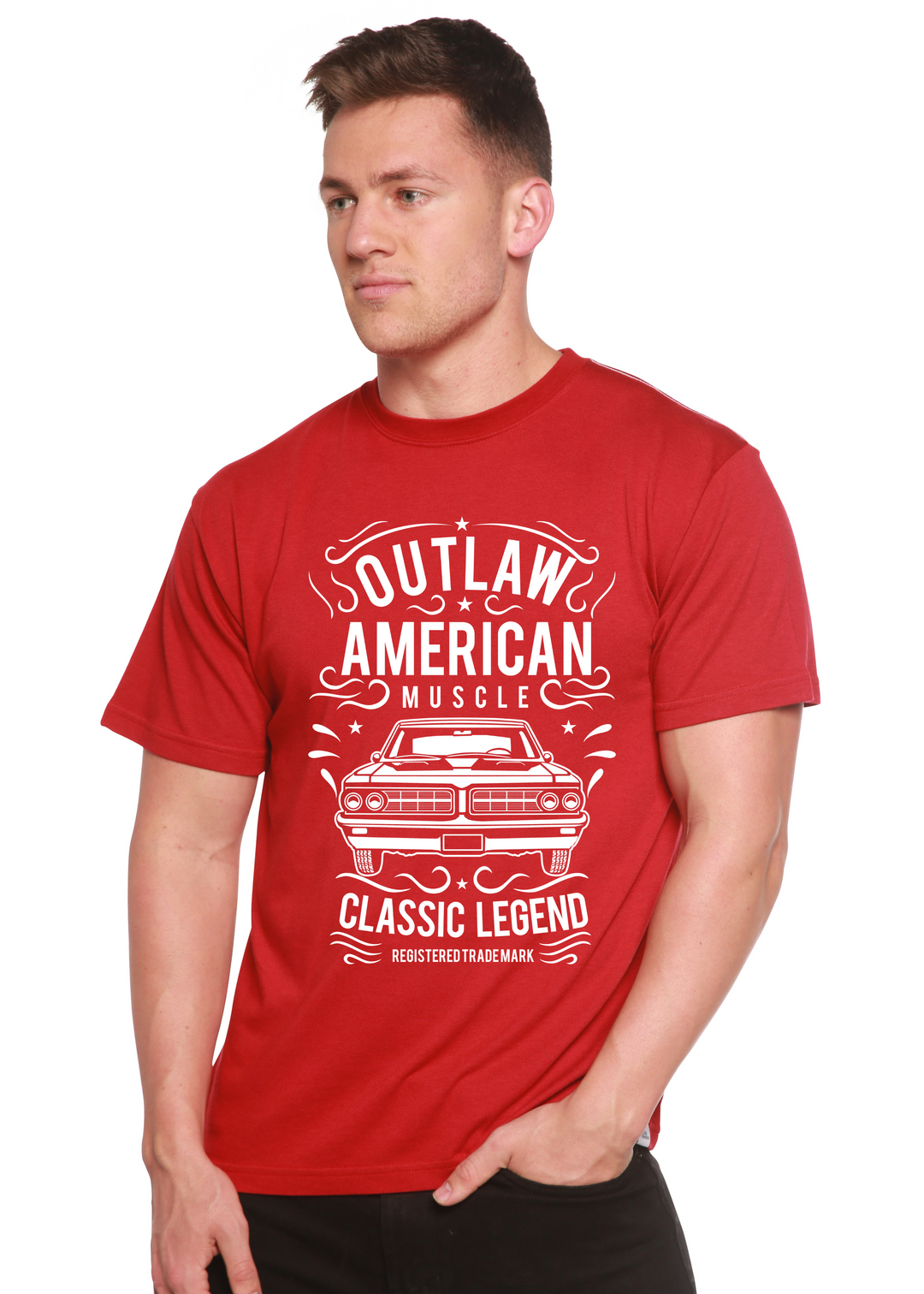  Outlaw American Muscle men's bamboo tshirt pompeian red