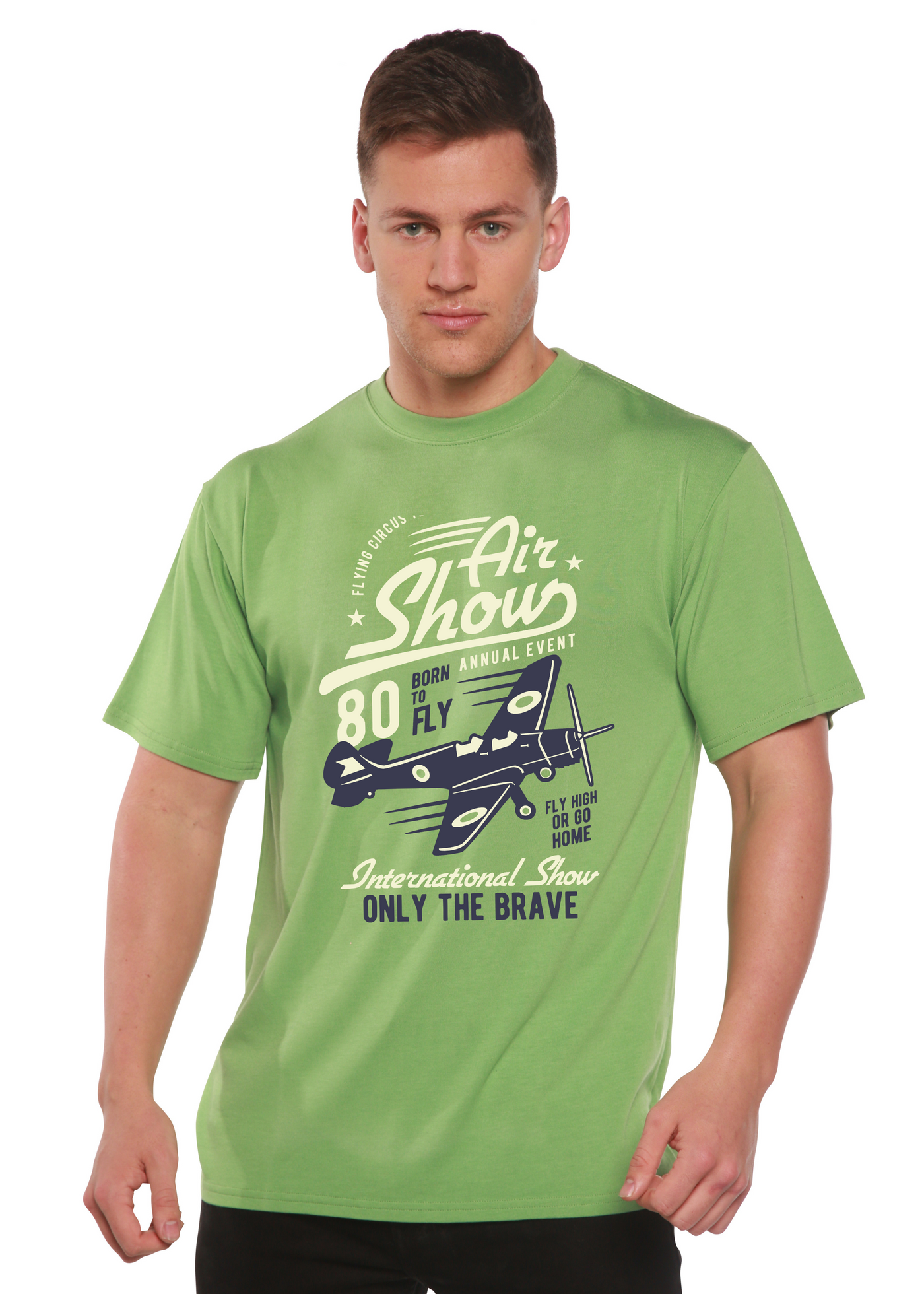 Air Show Airplane men's bamboo tshirt green tea