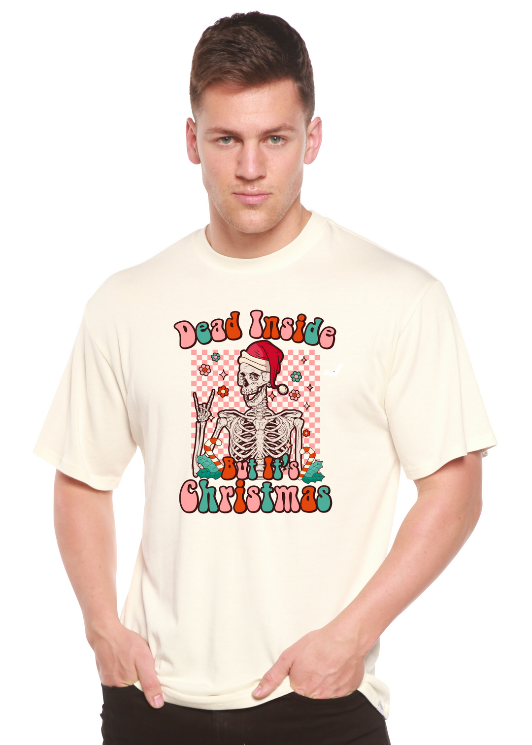 Dead Inside But It's Christmas Unisex Graphic Bamboo T-Shirt white