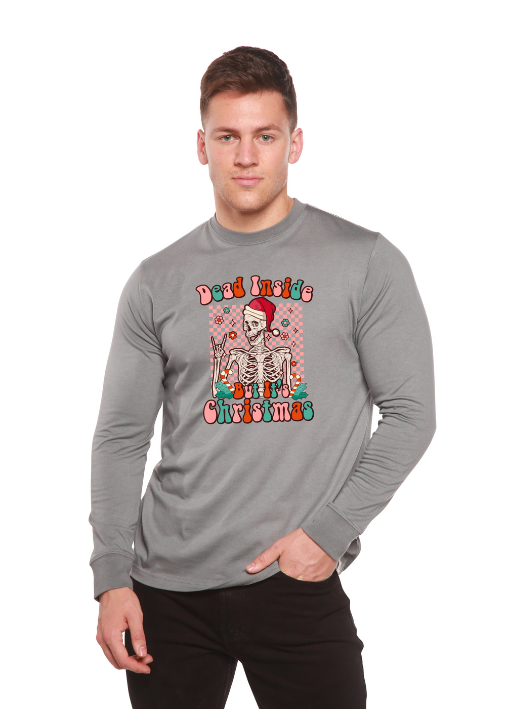 Dead Inside But Its Christmas Graphic Bamboo Long Sleeve T-Shirt slate grey