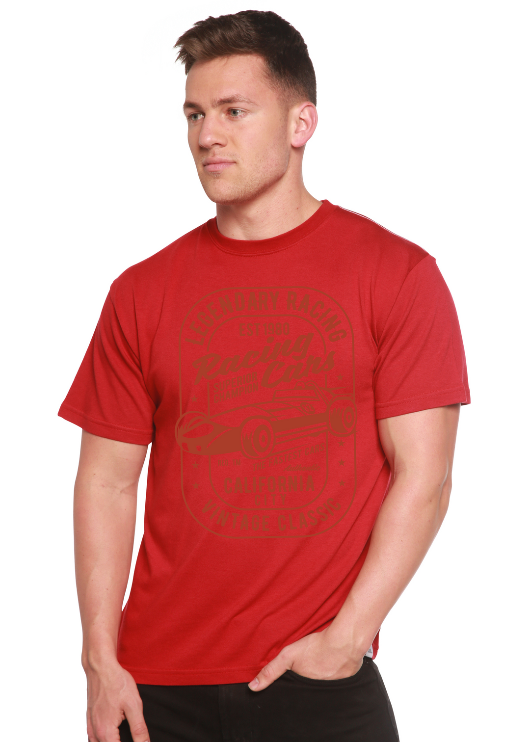 Legendary Racing Cars men's bamboo tshirt pompeian red