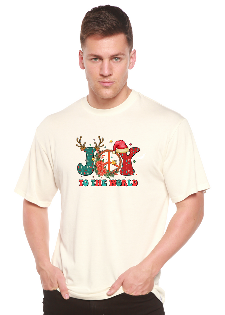 Joy To The World Christmas Unisex Graphic Bamboo T-Shirt white