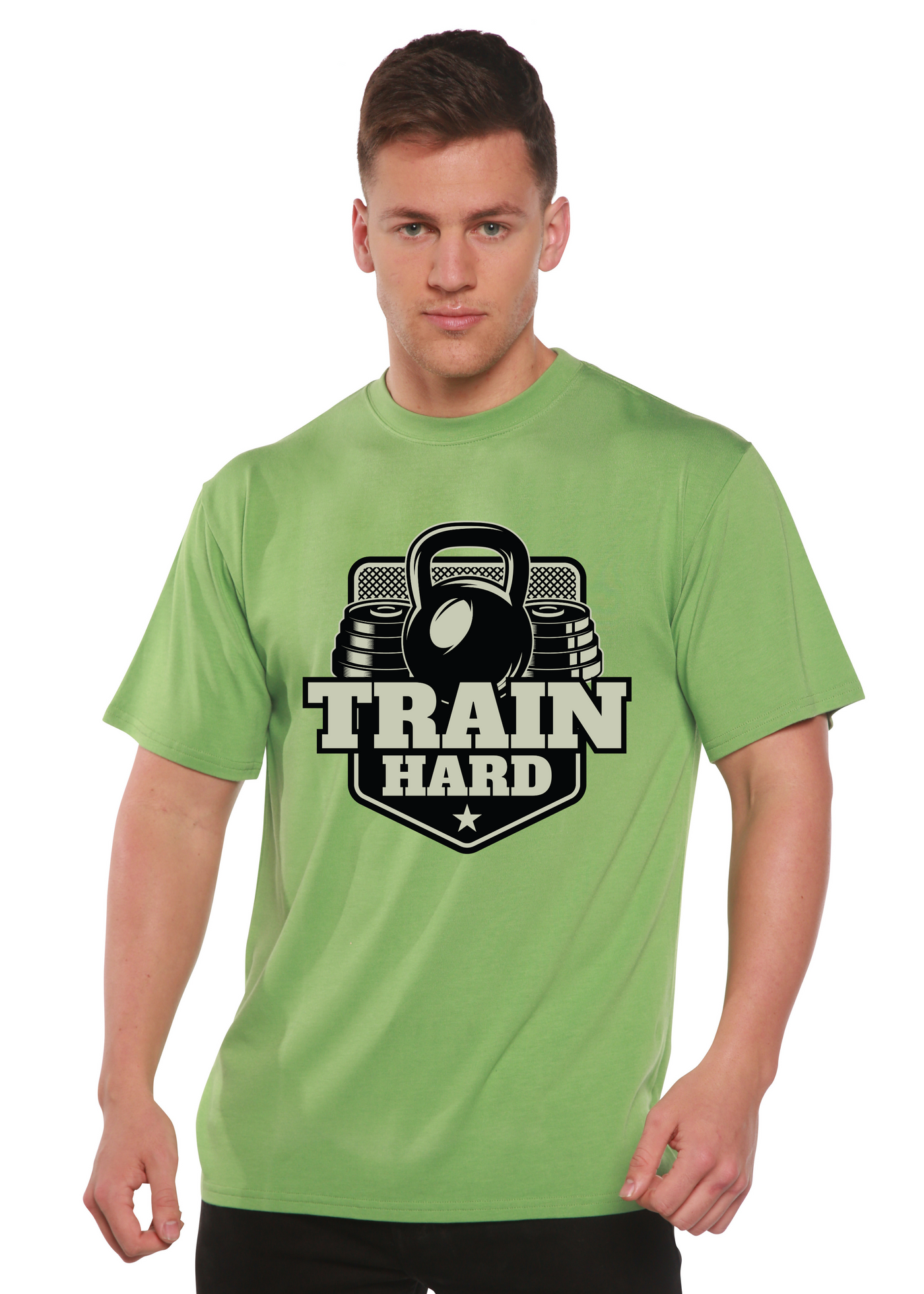 Train Hard men's bamboo tshirt green tea