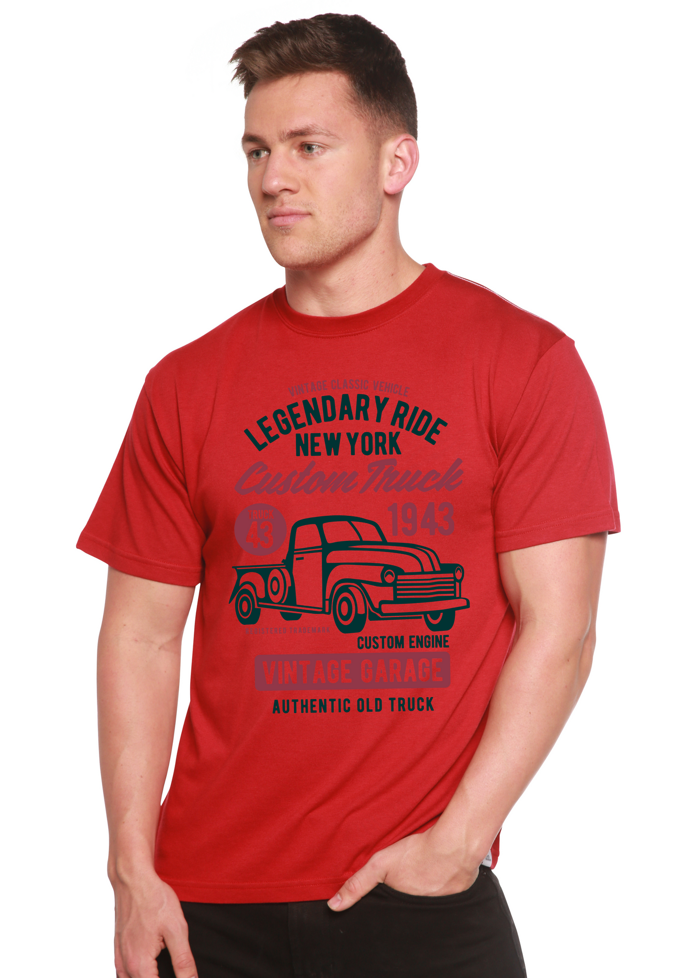 Legendary Ride custom Truck men's bamboo tshirt pompeian red