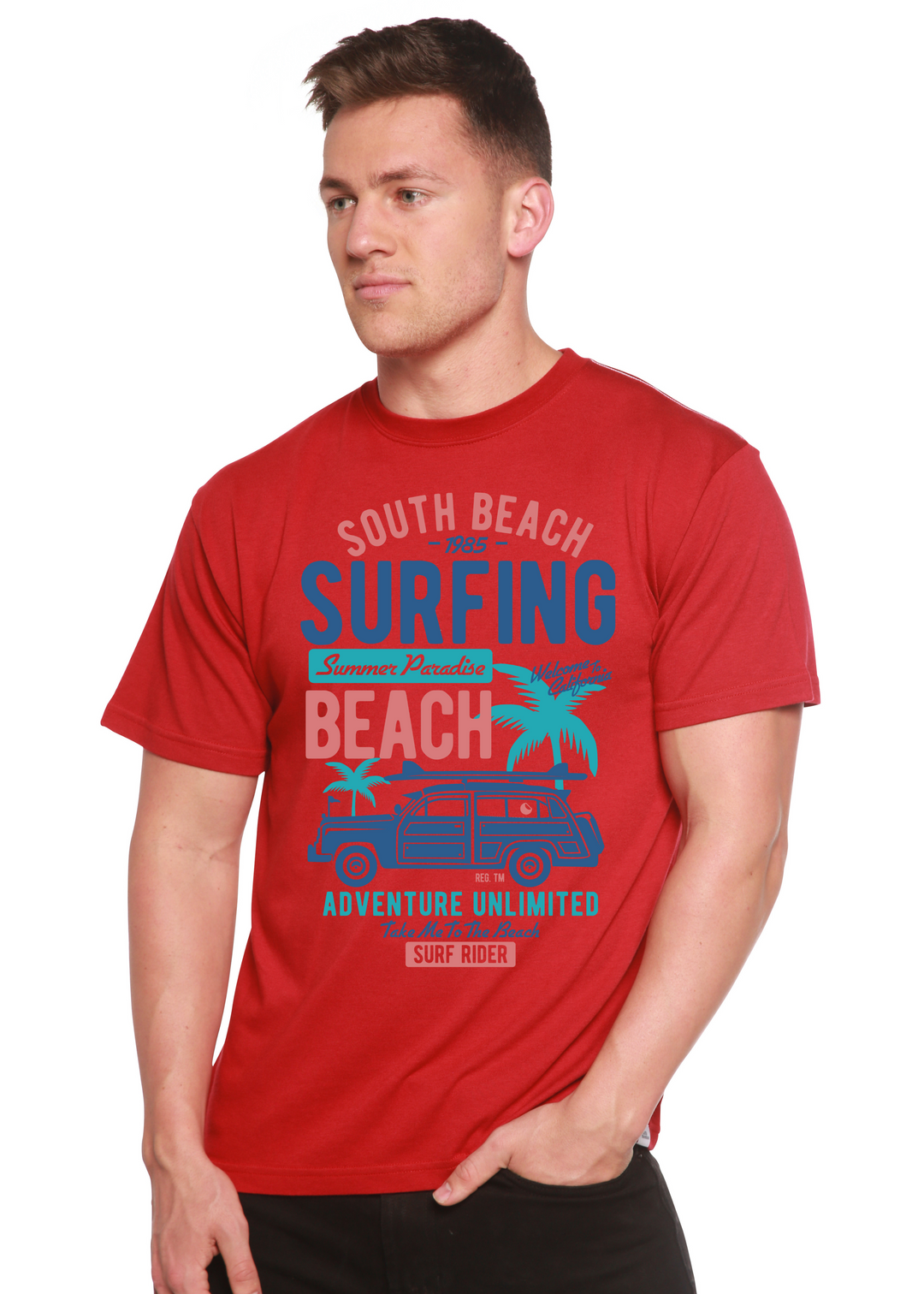 South Beach men's bamboo tshirt pompeian red