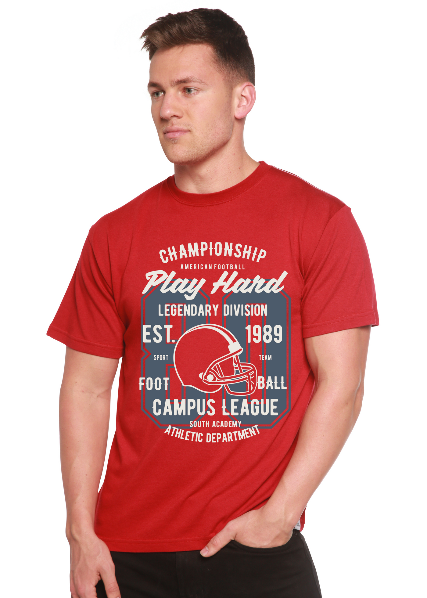 Play Hard men's bamboo tshirt pompeian red
