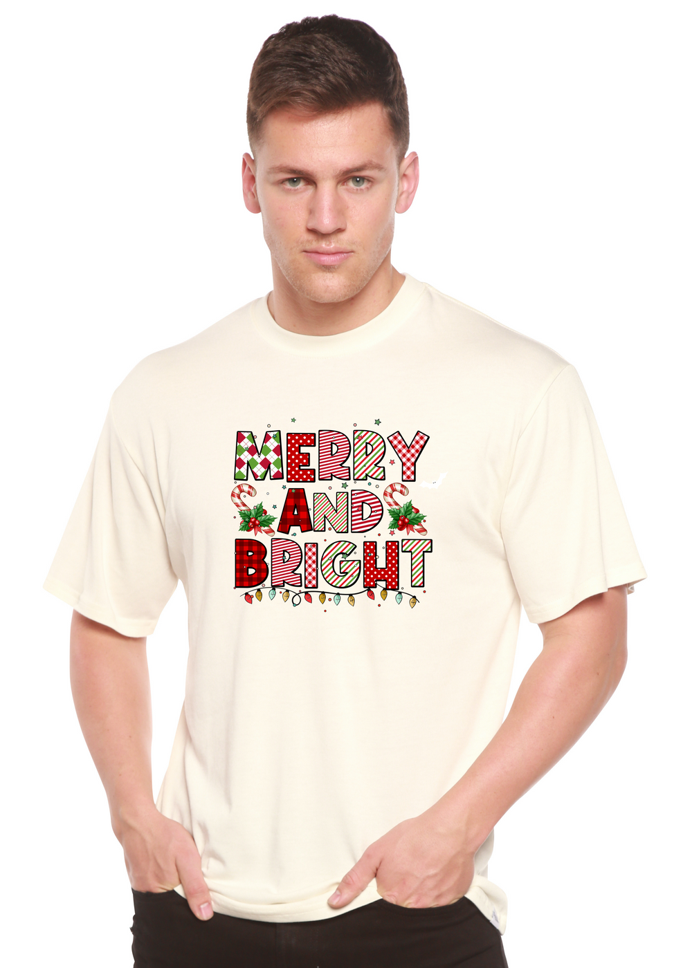  Merry And Bright Christmas Unisex Graphic Bamboo T-Shirt white