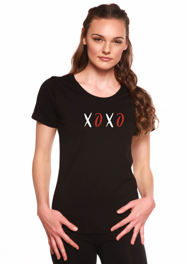 XOXO Women's Bamboo Sleeve Scoop Neck Graphic T-Shirt
