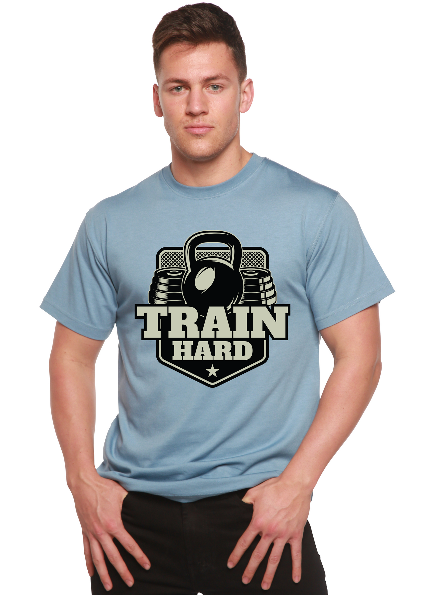 Train Hard men's bamboo tshirt infinity blue