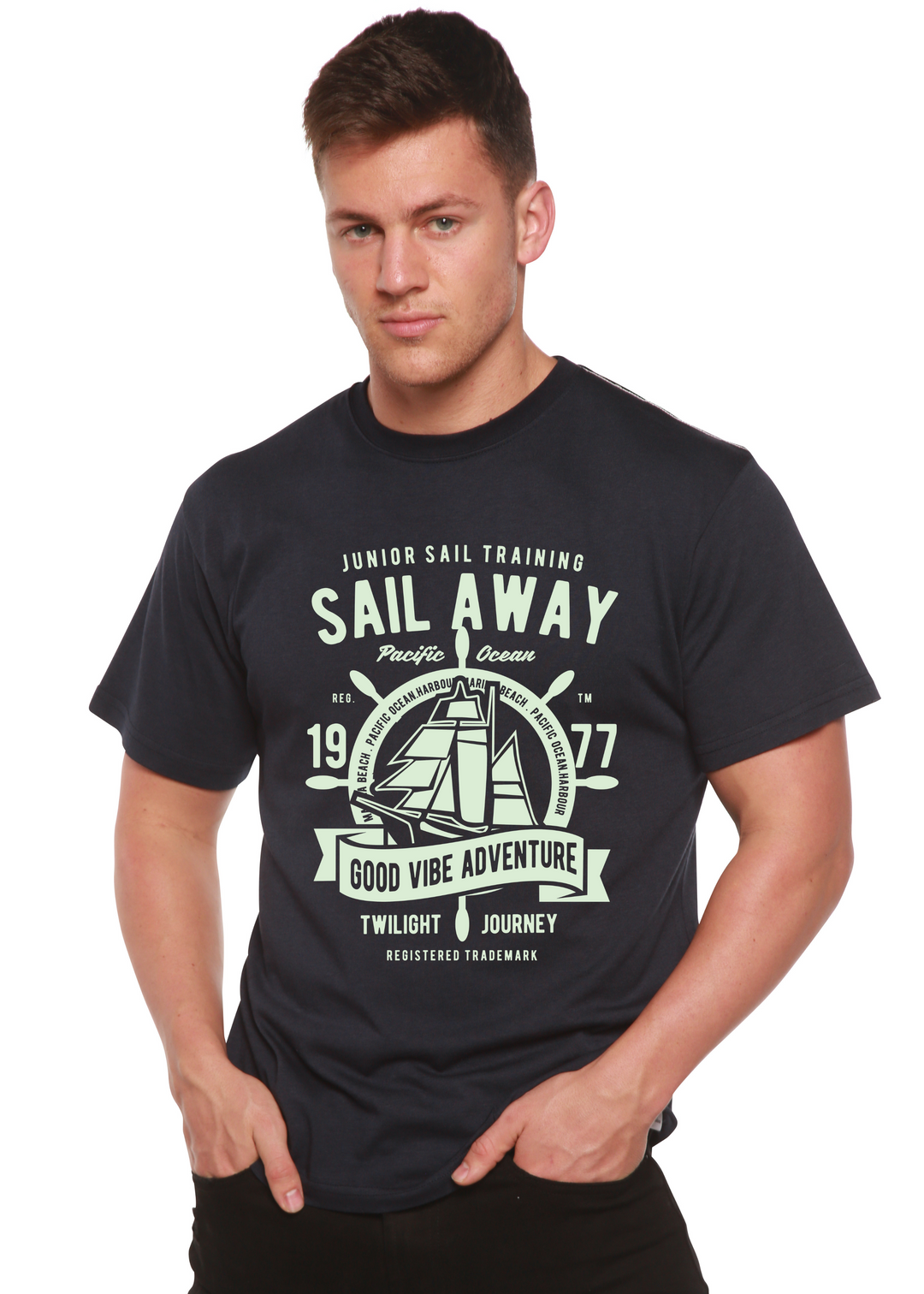 Sail Away men's bamboo tshirt navy blue