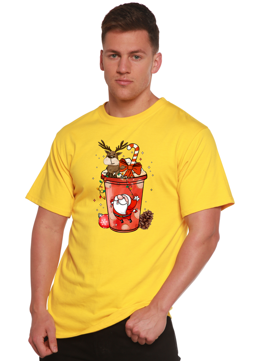 Holly Jolly Christmas Unisex Graphic Bamboo T-Shirt lemon chrome