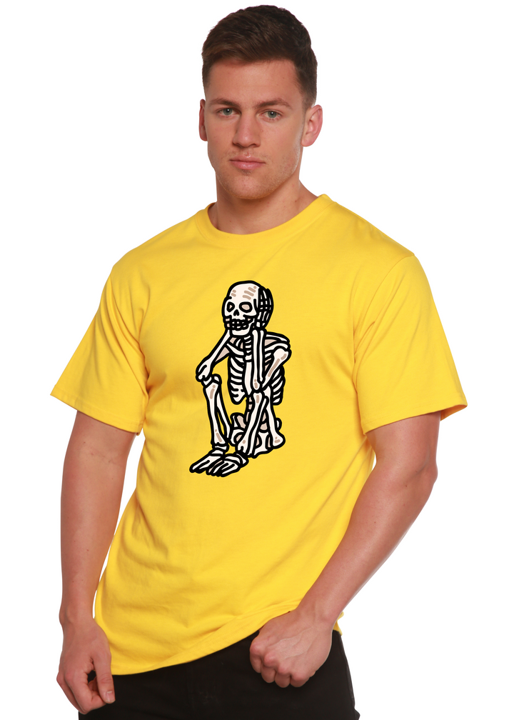 Sad Skeleton Halloween Unisex Graphic Bamboo T-Shirt lemon chrome