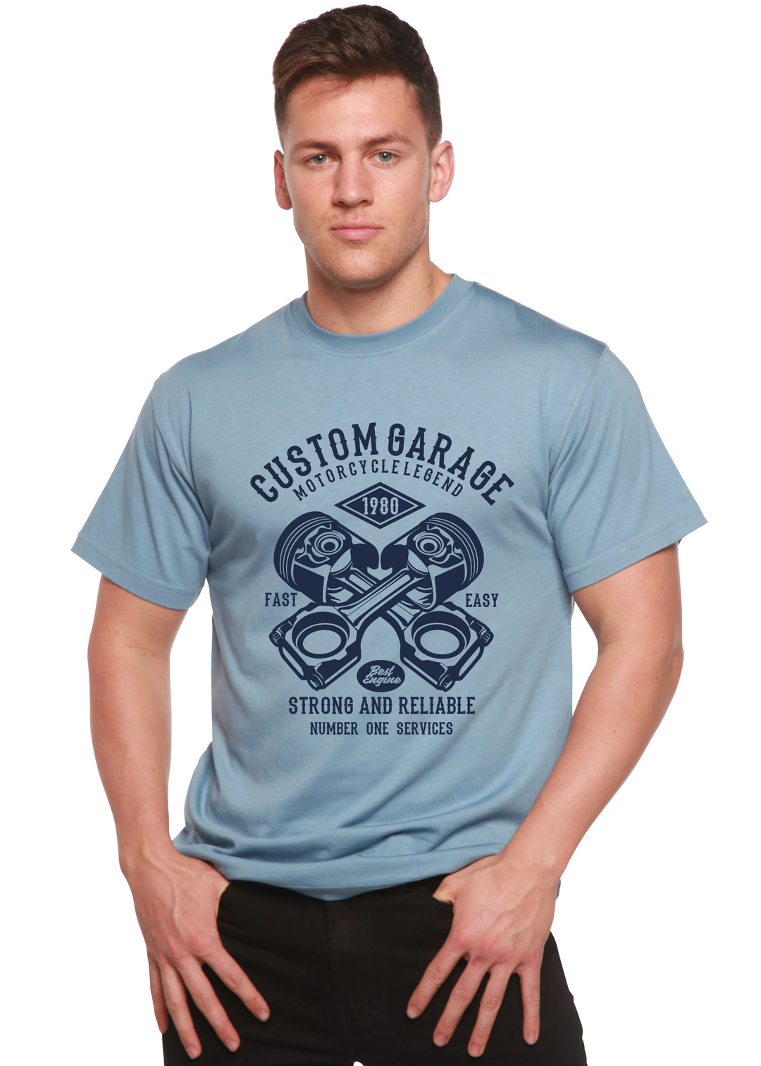 Custom Garage men's bamboo tshirt infinity blue