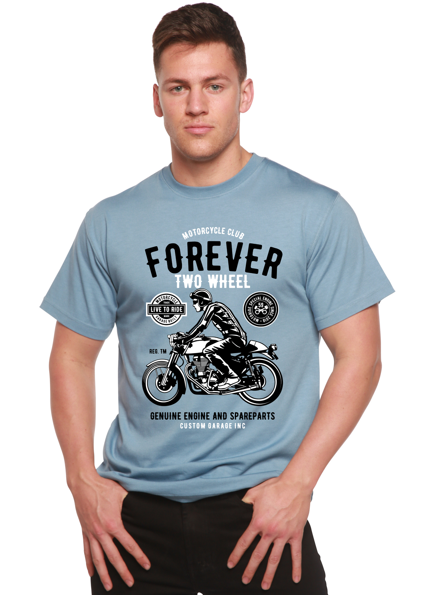 Forever Two Wheel men's bamboo tshirt infinity blue