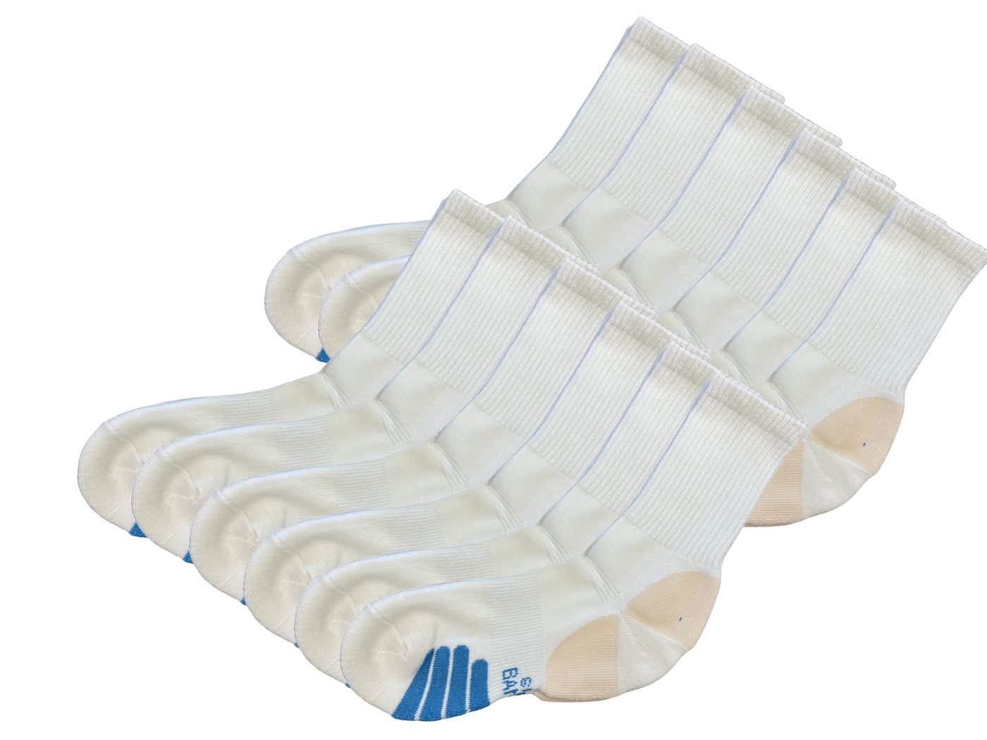 High Performance Crew Bamboo Viscose Socks Unisex White Color - 12-pack