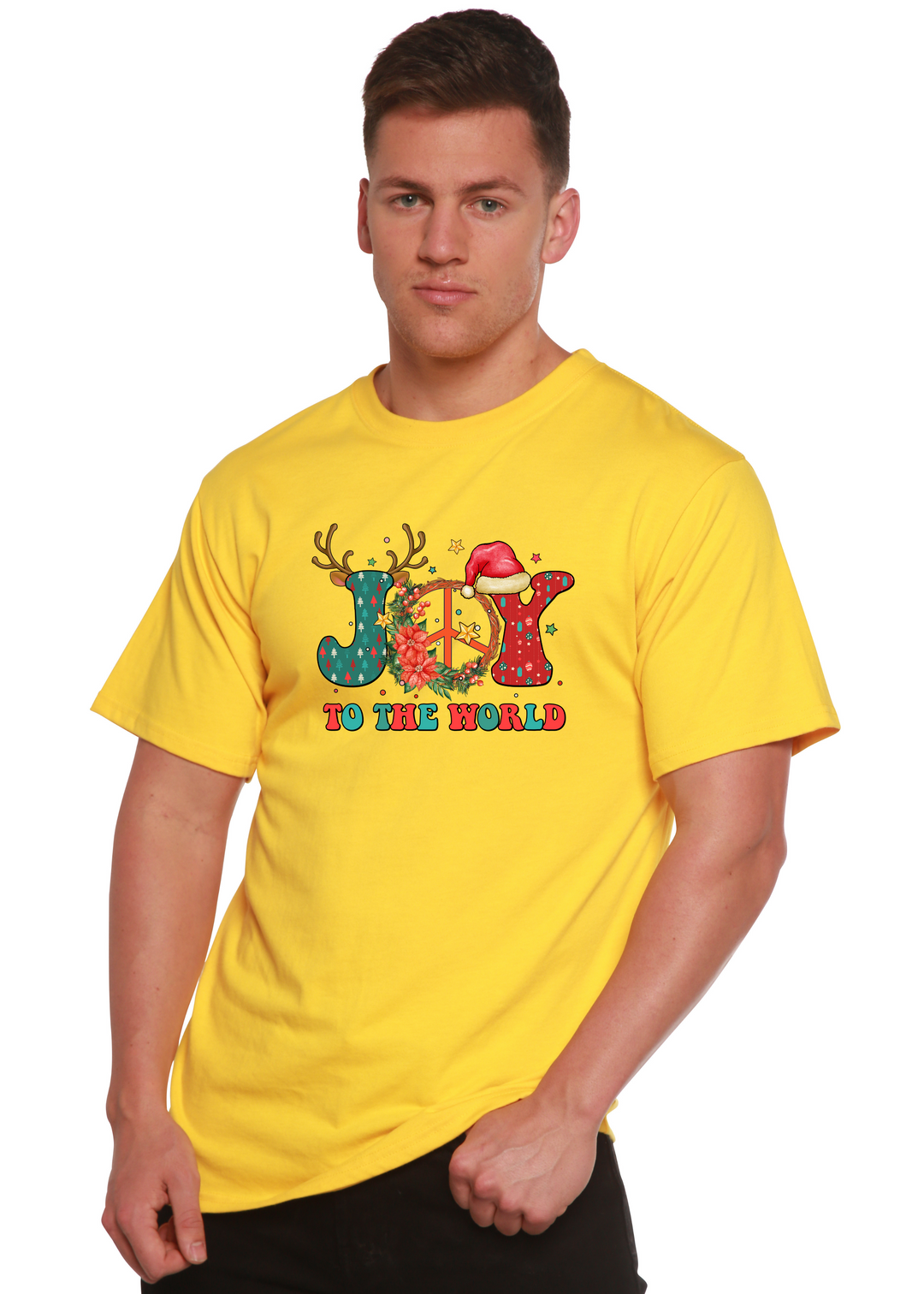 Joy To The World Christmas Unisex Graphic Bamboo T-Shirt lemon chrome