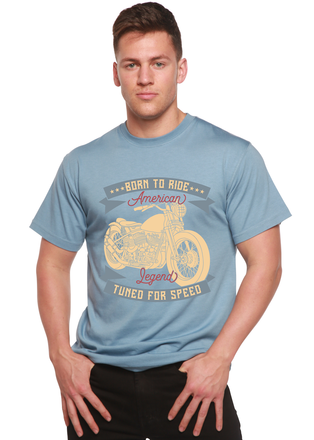 Born To Ride American Legend men's bamboo tshirt infinity blue