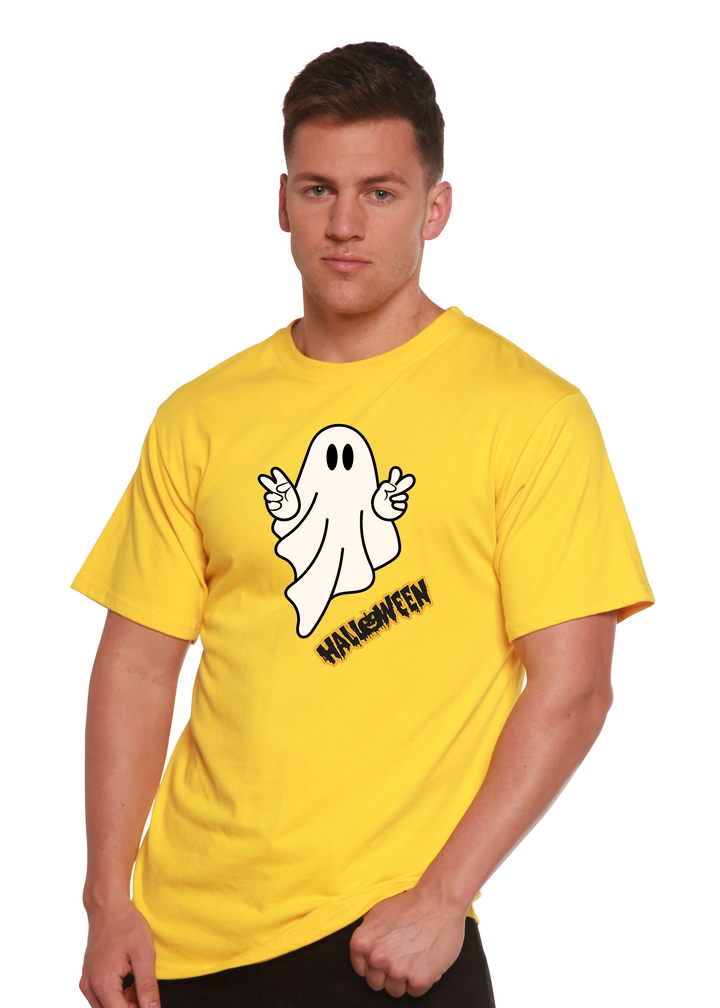 Halloween Ghost Unisex Graphic Bamboo T-Shirt lemon chrome